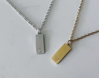 TWO Personalized Initial Tag Necklaces Silver Gold Initial Pendant Tag | Custom Handstamped | Gifts for Her Him Matching Couples Necklace