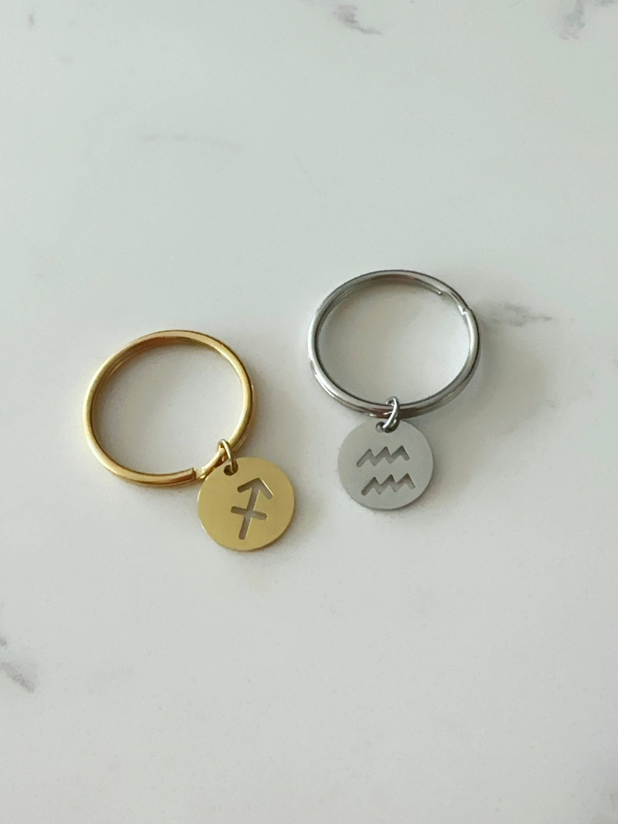 Personalized Horoscope Keychain | Custom Engraved Horoscope Zodiac Keychain | Star sign Keychain | Gifts for Her Him | Zodiac Keychain Gold