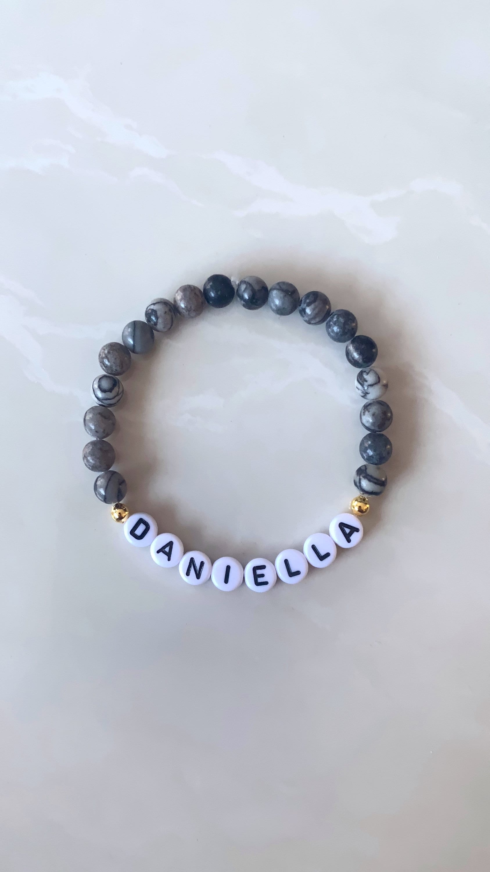 Natural Stone Bracelet with Letter Beads –