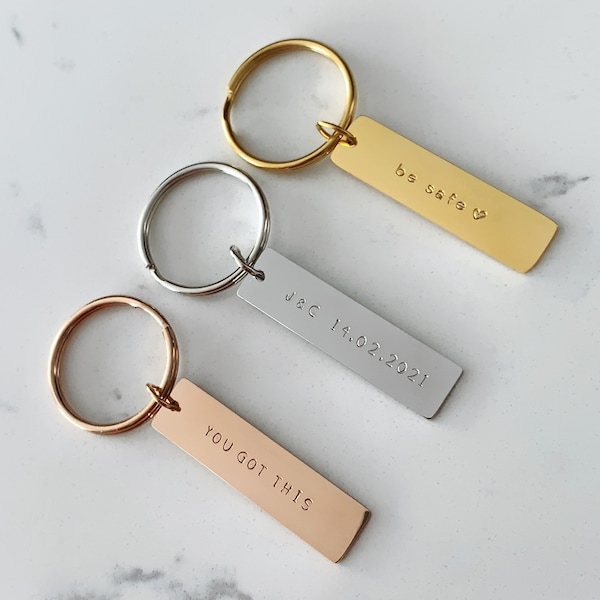 Personalized Keychain | Custom Engraved Name Date Message Keychain | Hand Stamped Keychain | Gifts for Her | Gifts for Him | Men's Keychain