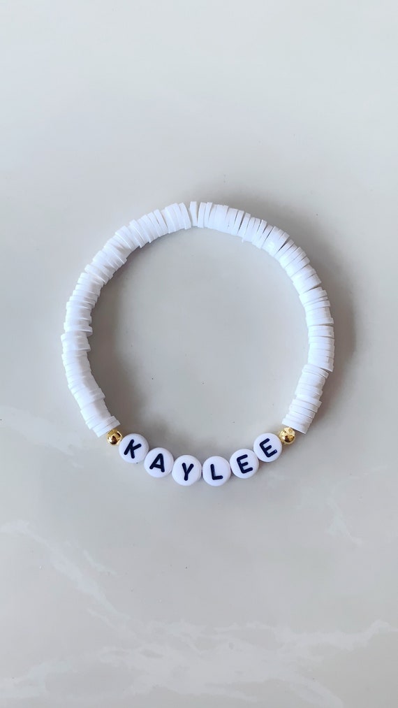 White Beaded Initial Letter Bracelet