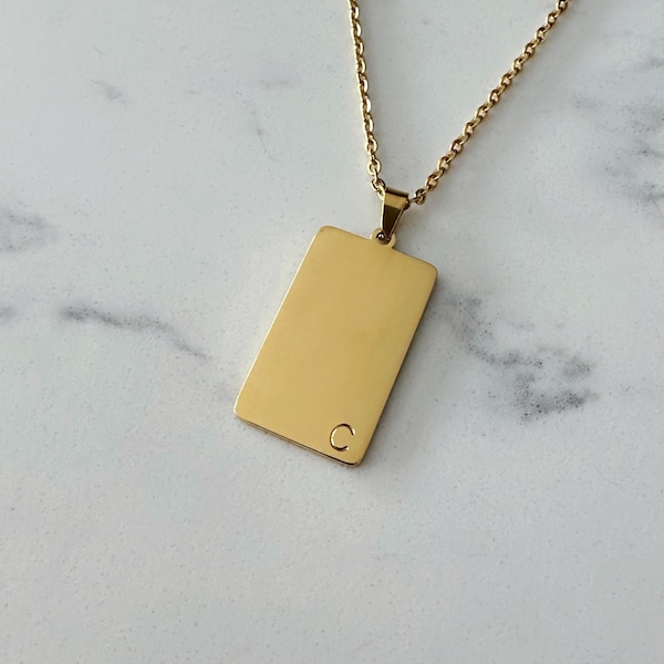 Personalized Initial Bar Necklace | Customized Hand Stamped Letter Pendant | Dog Tag Monogram Men's Necklace | Gifts for Her Him Birthday