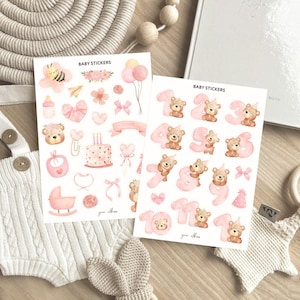 baby plakboek stickers, baby meisje stickers voor plakboek, baby 1e verjaardag, baby album sticker vel, baby shower cadeau - stickers