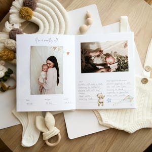 Libro de recuerdos para bebés, regalo para baby shower de recién nacidos, libro de registro del primer año, diario para bebés, hito mensual del bebé