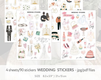 wedding sticker digital for planner bride to be sticker sheet, engagement stickers for planner, digital wedding scrapbook, wedding clip art