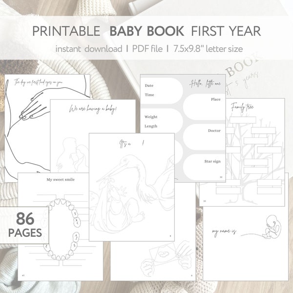 baby first year book, printable baby book first year, single mom baby book digital memory book, monthly milestone baby diary first album