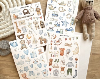 baby stickers for scrapbook, baby boy stickers, baby scrapbook stickers, boho baby stickers for baby boy, watercolor baby toy stickers