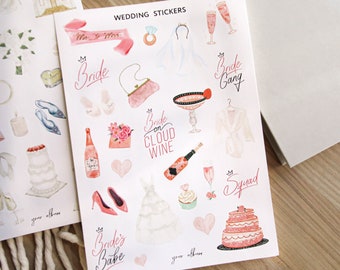 wedding stickers scrapbook, wedding planner sticker sheet, wedding day sticker for scrapbook, bride to be sticker for planner, bridal shower