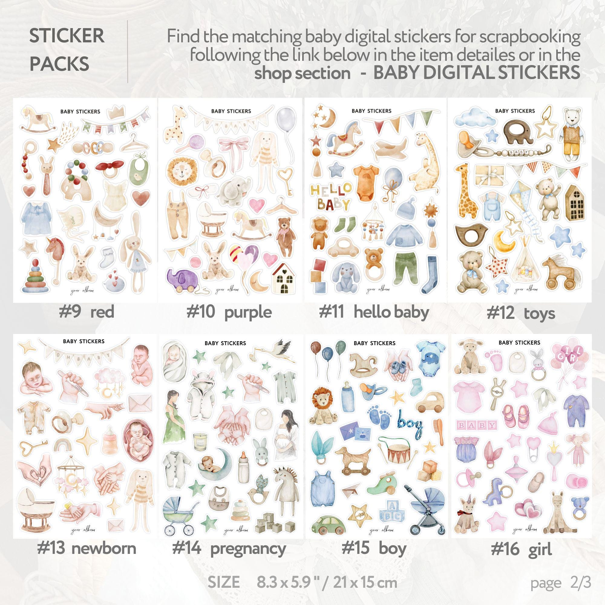 Baby Digital Stickers, Baby Sticker for Baby Book, Baby Shower Stickers ...