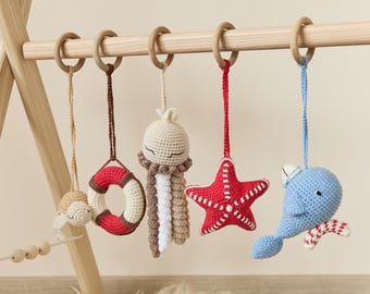 Baby Gym Crochet toys for Wooden Play Arch, Montessori play toys, Hanging toy for play gym, Baby shower gift