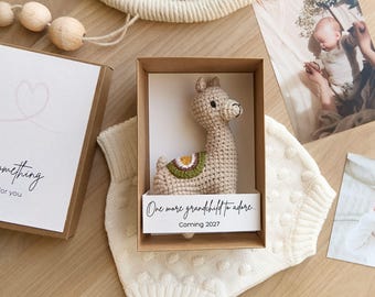 Pregnancy Announcement box to grandparents with crochet toy, Baby announcement reveal to husband