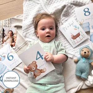 cartes jalons bébé, cartes jalons mensuels bébé, disques jalons photo bébé première année, cartes jalons garçon hello world svg