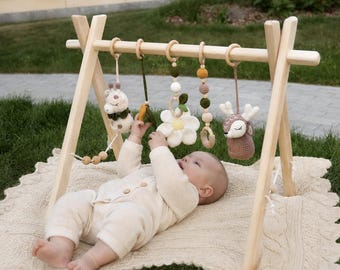 Baby Gym Play Arch with Crochet Toys, Baby Montessori Activity Center, Baby shower Gift