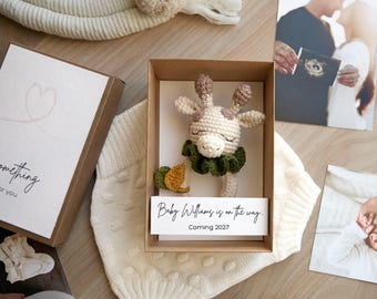 Pregnancy Announcement Box, Grandparents Reveal, Crochet Toy, Custom Message