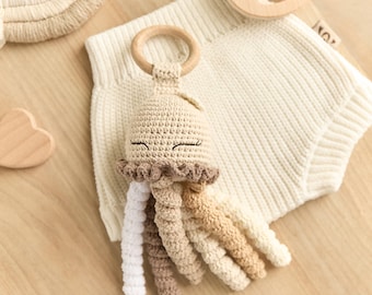 Crochet Baby Rattle toy jellyfish - Organic Baby teether, Baby shower gift