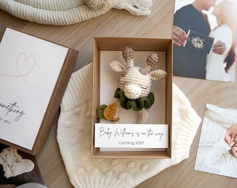 Pregnancy Announcement grandparents, Baby Announcement Box, Pregnancy reveal with Knitted Toy