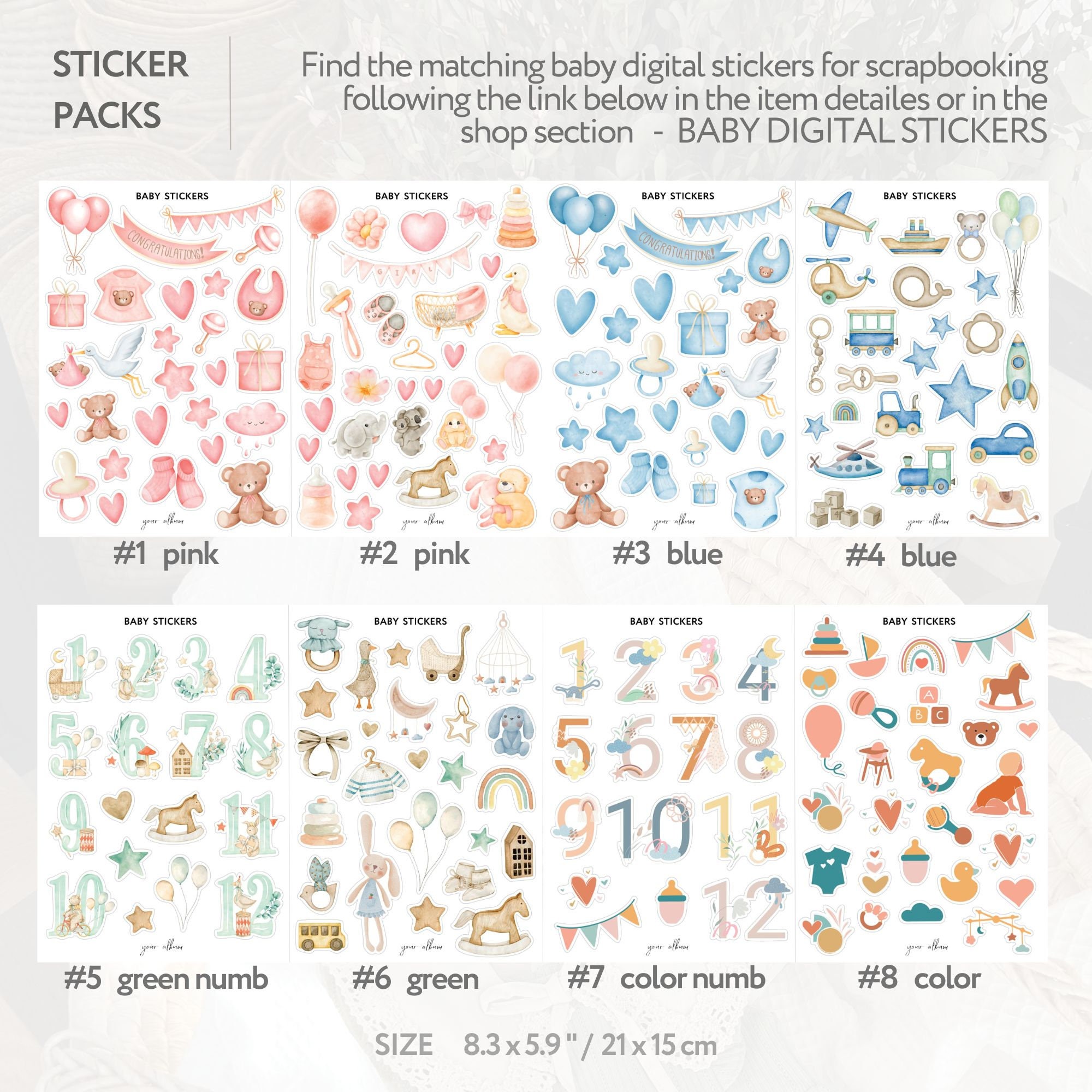 Baby Digital Stickers, Baby Sticker for Baby Book, Baby Shower Stickers ...