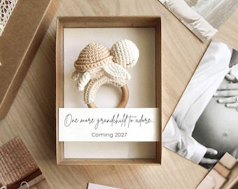 Pregnancy Announcement to Grandparents, Baby Reveal Box with Crochet Toy, Personalized Baby Announcement