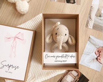 Pregnancy Announcement Box with Crochet Toy, Grandparents Reveal, Baby announcement