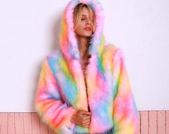 rainbow fuzzy jacket