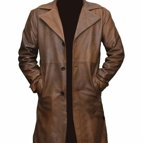 Men's Brown Pure Lambskin Leather Trench Coat Leather - Etsy