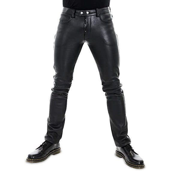 Schwarze Lederhose Lederhose Herren Jeans Tube Skinny Slim Fit - Etsy.de