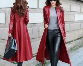 red womens trench coat