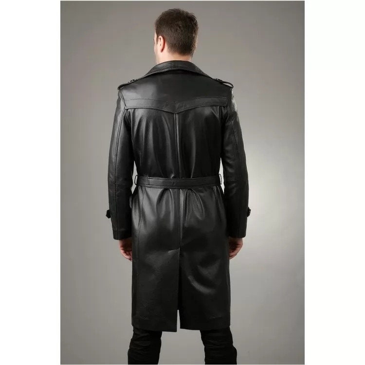 Men Black Leather Trench Coat Men Black Leather Long Coat - Etsy UK