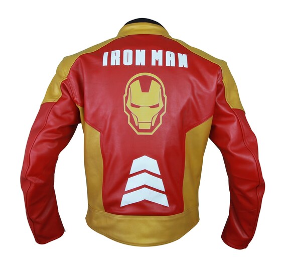 Iron Man Leather Jacket Real Leather Motorbike Cafe Racer Etsy