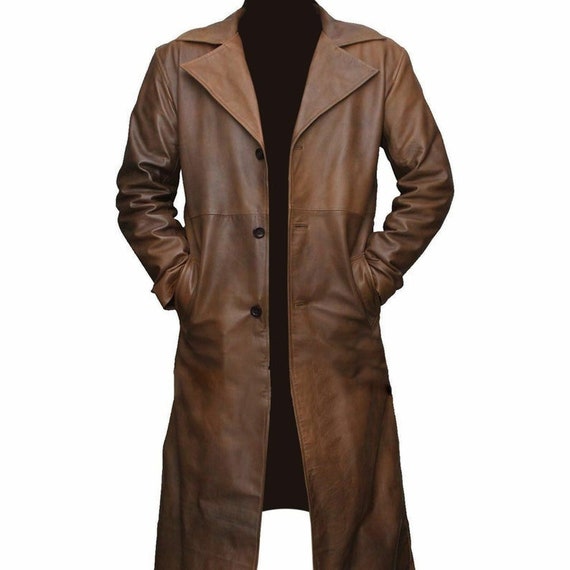Men's Brown Pure Lambskin Leather Trench Coat Leather - Etsy