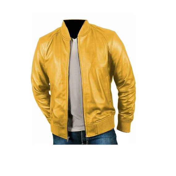 yellow colour leather jacket