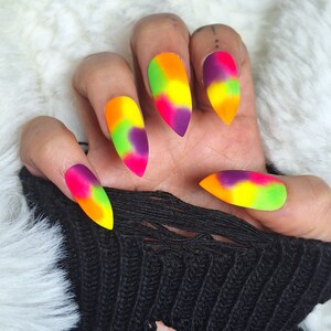 Press on Nails: Bold Matte Neon Spectrum Nail Press on Handmade Nails
