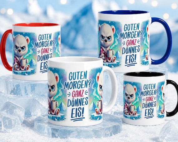 Funny Polar Bear Mug Good Morning Very Thin Ice | Humorous Coffee Mug Office Humor Gift Colleague Mug