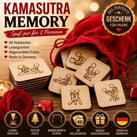 Kamasutra Memory Game made of wood – Erotic couples' game with 40 cards – Gift for couples – Laser engraving Made in Germany