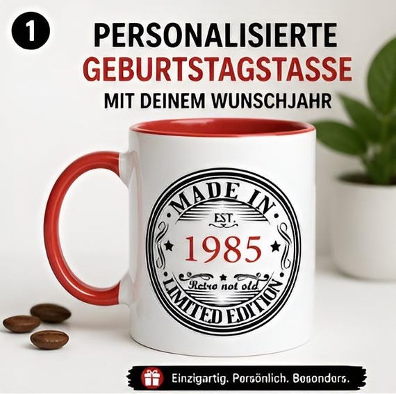 Personalized birthday mug with year, limited edition gift for men and women, retro coffee mug, individual vintage gift
