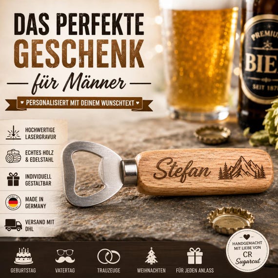 Personalized wooden bottle opener with engraving | Gift for men | Dad | Boyfriend | Father's Day, birthday, best man, Made in Germany