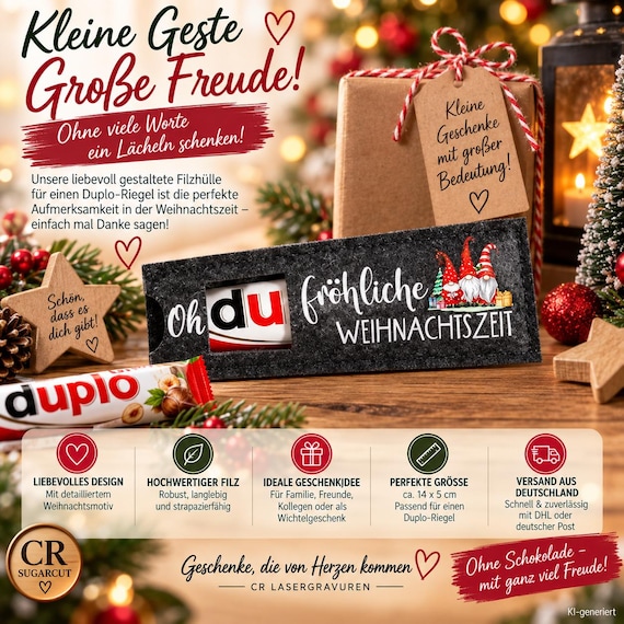 Duplo Hülle mit Spruch | Weihnachtsgeschenk aus Filz | Wichtelgeschenk & kleine Aufmerksamkeit | Oh DU fröhliche