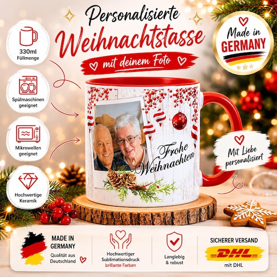 Personalized Christmas mug with photo – Merry Christmas mug, gift for family, grandparents, children, ceramic mug, made in Germany