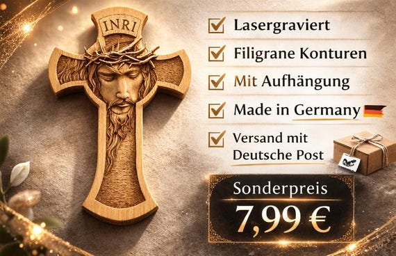 Wooden Wall Cross of Jesus – Laser-Engraved Crucifix INRI | Religious Decoration | Gift for Baptism, Communion, Home