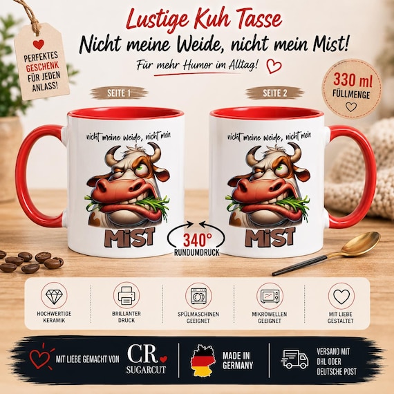 Funny Cow Mug Not My Pasture Not My Manure | Humorous Coffee Mug | Gift for Colleagues, Farmers, Agricultural Workers, Office Humor