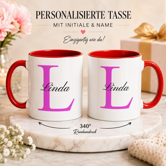 Personalized mug with initial & name | Gift for woman, man, girlfriend, colleague | Coffee mug with custom name | Ceramic