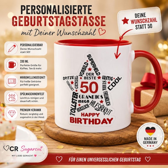 Personalized birthday mug with your chosen number | Ceramic mug 330 ml | Birthday gift | Happy Birthday coffee mug