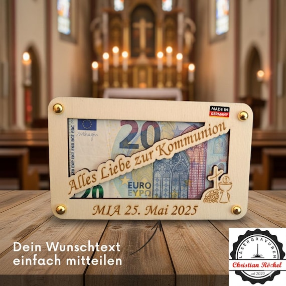 Personalized money gift for First Communion & Confirmation | Gift idea with engraving for children and teenagers, wooden card