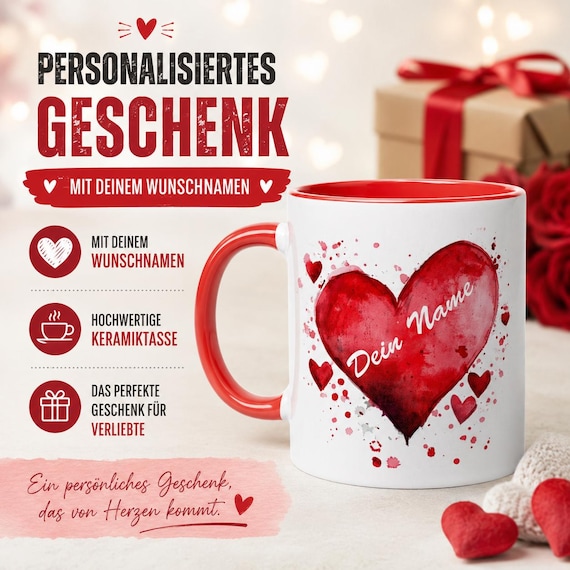 Personalized Heart Mug with Name | Gift for Couples | Valentine's Day Gift | Love Mug | Couple Mug