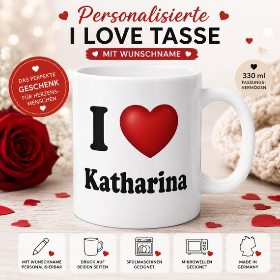 Personalized "I Love" mug with name of your choice – Gift for girlfriend – Valentine's Day gift – Name mug – Love mug – Couple mug