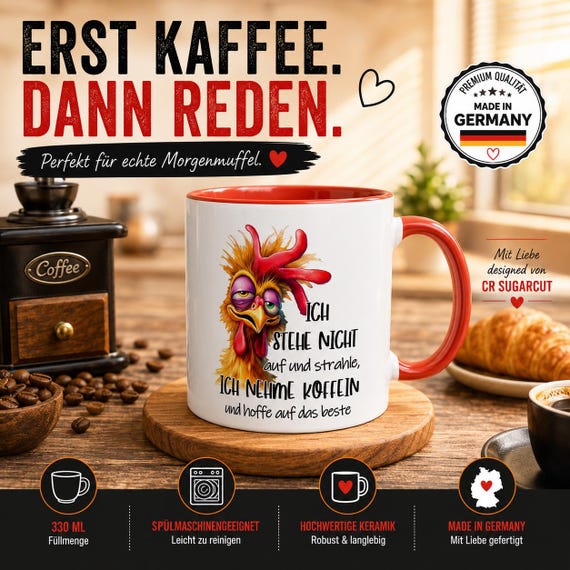 Caffeine Mug for Morning Grumps | Funny Rooster Coffee Mug | I'm taking caffeine and hoping for the best | Gift for Colleagues