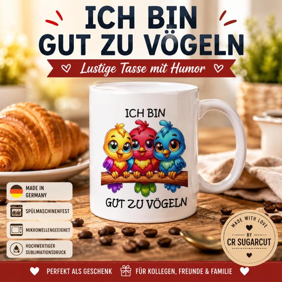 Funny "I'm good to birds" mug | Humorous coffee mug with cartoon birds | Gift for colleagues | Office mug Made in Germany