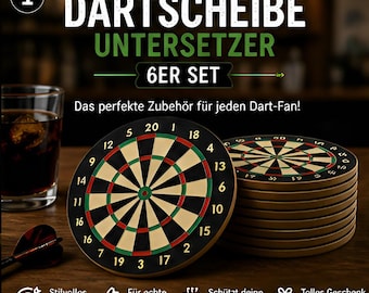 Dartscheibe Untersetzer 6er Set bedruckt Holz Darts Geschenk Mann Dart Fan Bar Zubehör Untersetzer Set Kaffee Bier