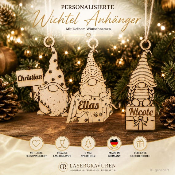 Personalized wooden elf ornament with name | Christmas ornament | Christmas tree decoration | Gift | Made in Germany