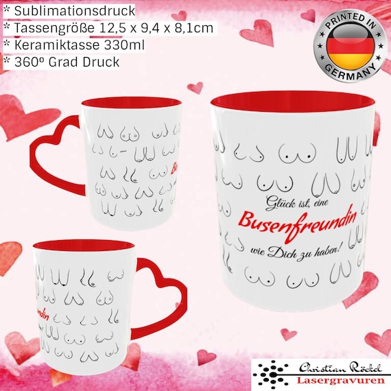 "Bosom Buddy" Mug with Heart Handle – Fun Gift Idea for Girlfriend, Best Friend, Colleague, Wife – Ceramic Mug 330ml